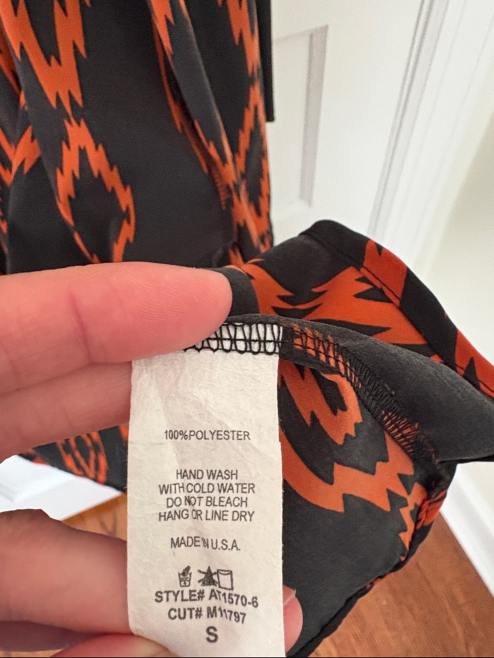 Auditions Black with Bright Orange Geometric Trim Top - Picture 5 of 5